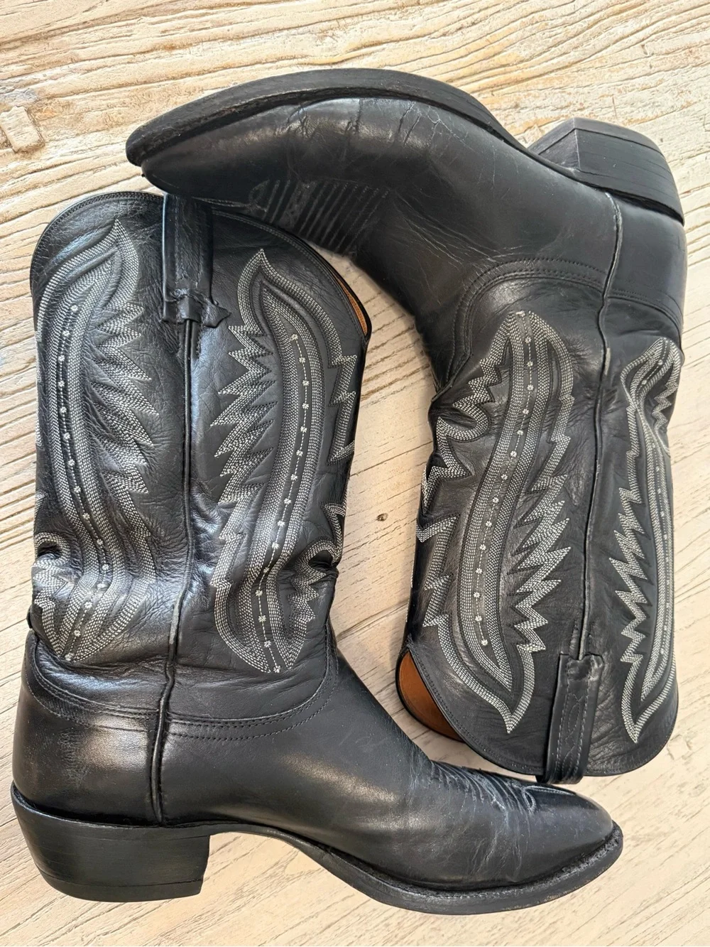 Lucchese Men’s Black Leather Western Cowboy Boots Size 9.5 E Wide